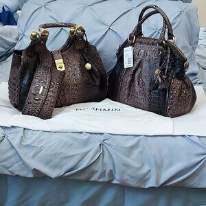 SET-Brahmin Elisa Anthracite Hobo Bag, Louise Rose Anthracite & Checkbook Wallet